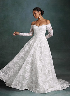 Azazie Skylar Wedding Dresses Diamond White A-Line Sweetheart Neckline Lace Dress image1