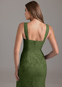 Azazie Denice Brudtärnklänningar Klä av A-Linje i Blommig Utbrändhet Plisserad Oliv image2