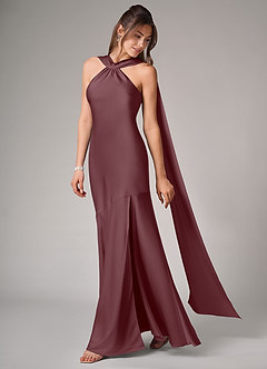 Azazie Kinsley Bridesmaid Dresses Sangria Mermaid Side Slit Stretch Satin Dress image4