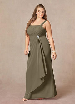 Azazie Weisz vestidos de madre de la novia Vestido de Verde Sauce de Gasa de Corte En A con Cuello cuadrado plisado image11