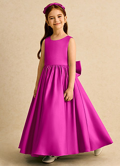 Azazie Nellia vestidos de niña de las flores Vestido de Fucsia de Satin Mate de Corte En A con Lazo image3