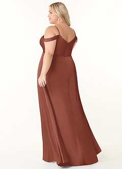 Azazie Ocean Robes de demoiselle d'honneur Robe Trapèze en Satin extensible Col V plissé Auburn image9