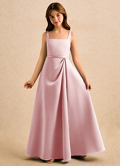 Azazie Emiko Girls Formal Flower Girl Dresses Powder Pink A-Line Pleated Matte Satin Dress image4