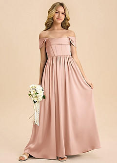 Azazie Hattie Junior A-Linie Plissee Stretch-Satin Kleid Roségold image3