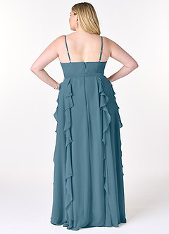 Azazie Peyton Brautjungfernkleider A-Linie Gestreift Chiffon Kleid Bermudablau image8