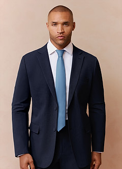 front Savile Navy Blue Wool Blend Suit Jacket