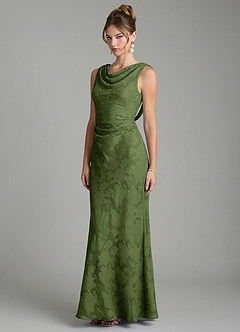 Azazie Kieryn Bridesmaid Dresses Olive Mermaid Pleated Floral Burnout Dress image9