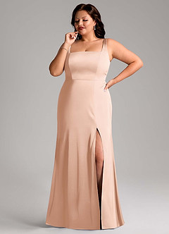 Azazie Frostine Vestidos de damas de honor Vestido de Oro Rosa de Satén Elástico de Corte en A con Lazo image8