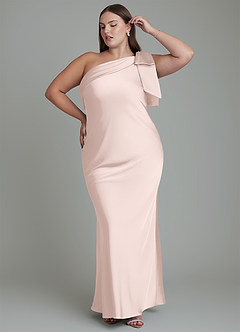 Azazie Yuanna Bridesmaid Dresses Blushing Pink Mermaid One Shoulder Stretch Satin Dress image11