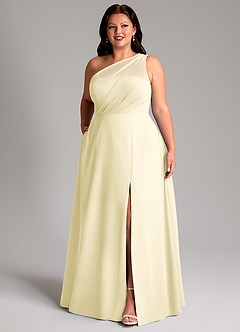 Azazie Phaedra Bridesmaid Dresses Lemon Sorbet A-Line One Shoulder Chiffon Dress image10