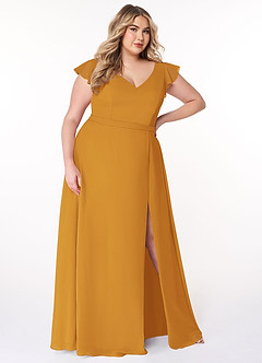 Azazie Claudine Jurken voor bruidsmeisjes Jurk van Chiffon met A-Lijn Fladdermouw Boterbabbelaar image10