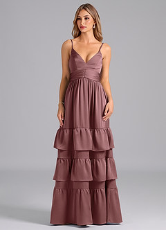 Azazie Nathalia Bridesmaid Dresses Vintage Mauve A-Line Pleated Stretch Satin Dress image3