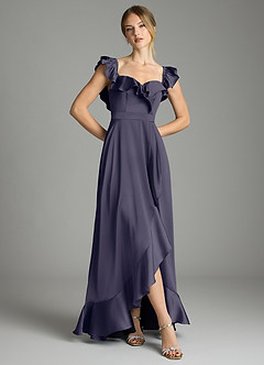 Azazie Lyra Bridesmaid Dresses Stormy A-Line Off the Shoulder Stretch Satin Convertible Dress image3