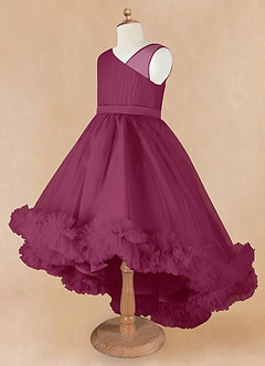Azazie Lottie Flower Girl Dresses Mulberry A-Line One Shoulder Satin Dress image7