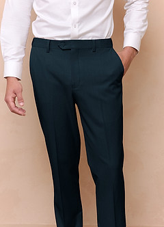 front Savile Teal Wool Blend Dress Pants