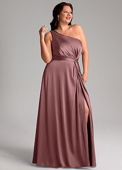 Azazie Brooke Bridesmaid Dresses Vintage Mauve A-Line One Shoulder Stretch Satin Dress image11