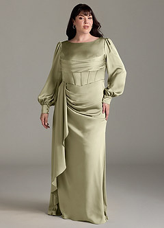 Azazie Raye Bridesmaid Dresses Pistachio Mermaid Long Sleeve Stretch Satin Dress image7