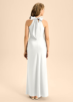 Azazie Doretta Junior White A-Line Pleated Stretch Satin Dress image2