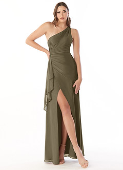 Azazie Maive Bridesmaid Dresses Willow Green Sheath Pleated Ruffle Chiffon Dress image1