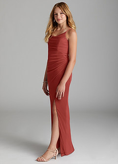 Azazie Deandra Junior Terracotta Sheath Mesh Dress image4