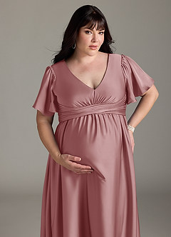 Azazie Verna Maternity Bridesmaid Dresses A-Line Ruched Stretch Satin Floor-Length Dress image15