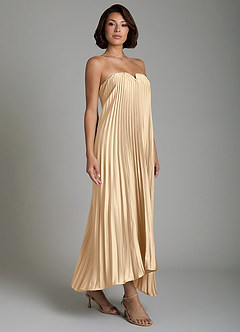 Azazie Rayna Bridesmaid Dresses Champagne A-Line Strapless Stretch Satin Dress image5