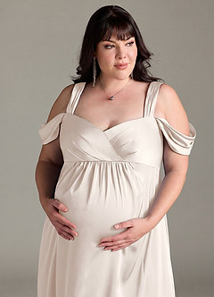 Azazie Rhea Maternity Bridesmaid Dresses A-Line Off-The-Shouler Pleated Stretch Satin Floor-Length Dress image12