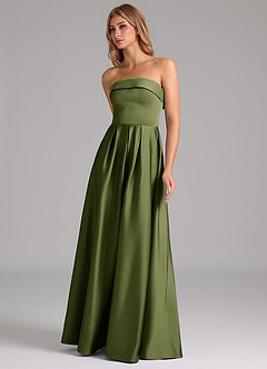 Azazie Lucienne Bridesmaid Dresses Olive A-Line Strapless Stretch Satin Convertible Dress image6