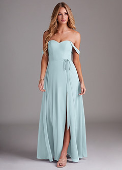 Azazie Aaron Bridesmaid Dresses Mist A-Line Off the Shoulder Chiffon Convertible Dress image4
