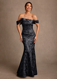 Azazie Nettie 신부의 어머니 드레스 인어 오프 더 숄더 자카드 플로어 길이 드레스 image1