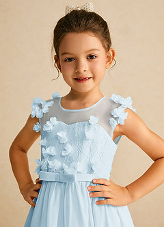 Azazie Arlo Flower Girl Dresses Sky Blue A-Line Bow Chiffon Dress image2