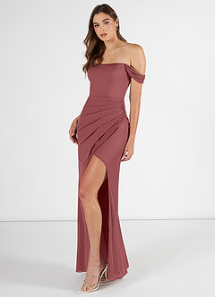 Azazie Kit Bridesmaid Dresses Amethyst Mermaid Off the Shoulder Mesh Dress image3