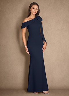 Azazie Myers Mother of the Bride Dresses Dark Navy Mermaid Pleated Stretch Crepe Dress image3