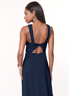 Azazie Brandie Bridesmaid Dresses Dark Navy A-Line Pleated Stretch Chiffon Dress image4