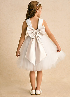 Azazie Dimple Flower Girl Dresses Ivory White Alabaster Ball-Gown Lace Tulle Dress image1