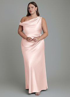 Azazie Emerson Bridesmaid Dresses Blushing Pink Mermaid Off the Shoulder Metallic Satin Dress image8