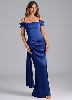 Azazie Kalysia Bridesmaid Dresses Royal Blue Mermaid Off the Shoulder Stretch Satin Convertible Dress image4
