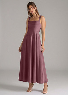 Azazie Shaude Robes de demoiselle d'honneur Robe Trapèze en Satin extensible Plissé Améthyste image4