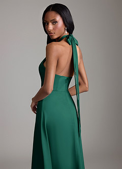 Azazie Tracie Bridesmaid Dresses Emerald A-Line Side Slit Stretch Satin Dress image6