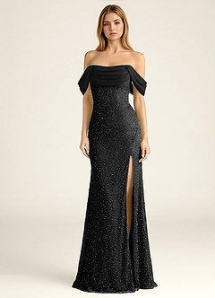 Elowencyn Black Beading Mesh Satin Faced Chiffon Prom Dress image3