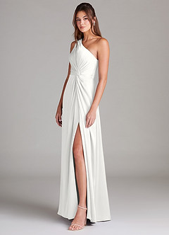 Azazie Brooke Brudtärnklänningar Klä av A-Linje i Stretch Satin Ena axeln Vit image6