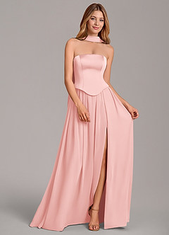 Azazie Cadence Bridesmaid Dresses Powder Pink A-Line Corset Stretch Satin Convertible Dress image3