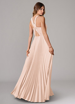 Azazie Afra Robes de demoiselle d'honneur Robe Trapèze en Satin extensible Plissée Rose Pâle image2