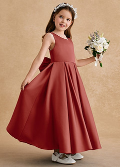 Azazie Honey Bear Flower Girl Dresses Terracotta A-Line Pleated Matte Satin Dress image5