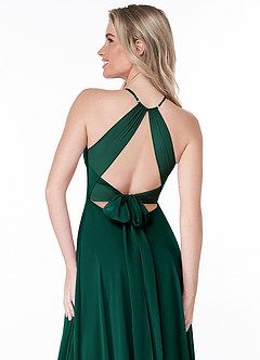Azazie Evalleen Bridesmaid Dresses Emerald A-Line Pleated Chiffon Dress image3