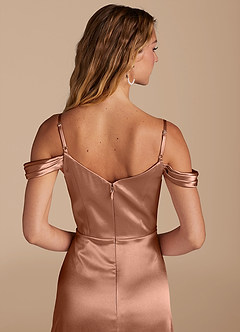 Azazie Ocean Vestidos de damas de honor Vestido de Bronceador de Satén Metálico de Corte en A con Vestidos sin tirantes image5