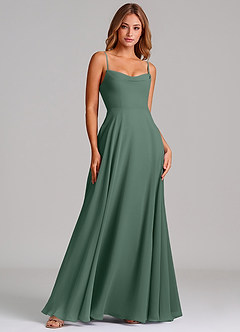 Azazie Elle Jurken voor bruidsmeisjes Jurk van Chiffon met A-Lijn Geplooid Zeemos image3