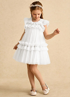 Azazie Veya Flower Girl Klänningar Klä A-Line i Tyll Paljetter image4