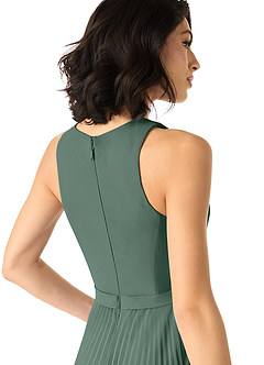 Azazie Lindie Robes de demoiselle d'honneur Robe Trapèze en Mousseline de soie Plissé à encolure dégagée Mousse De Mer image5