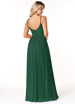 Azazie Rayna Brautjungfernkleider A-Linie V-Hals Gefaltet Chiffon Kleid Dunkelgrün image2